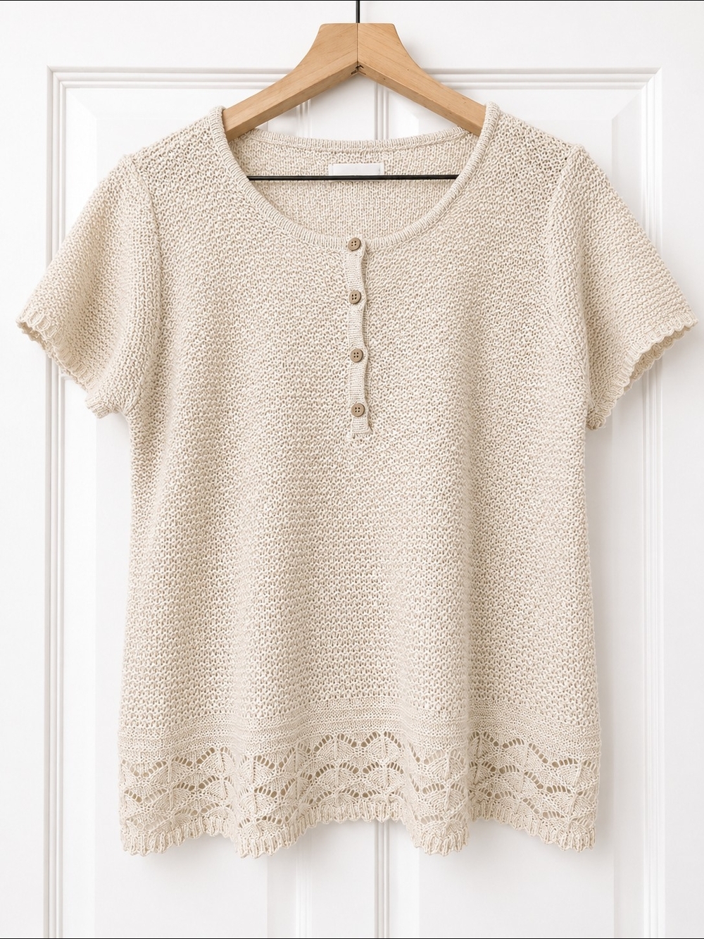 Lauren Conrad Cream Short-Sleeve Knit Henley Top